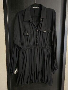 Good Time USA Black Button-Front Long Sleeve Short Dress